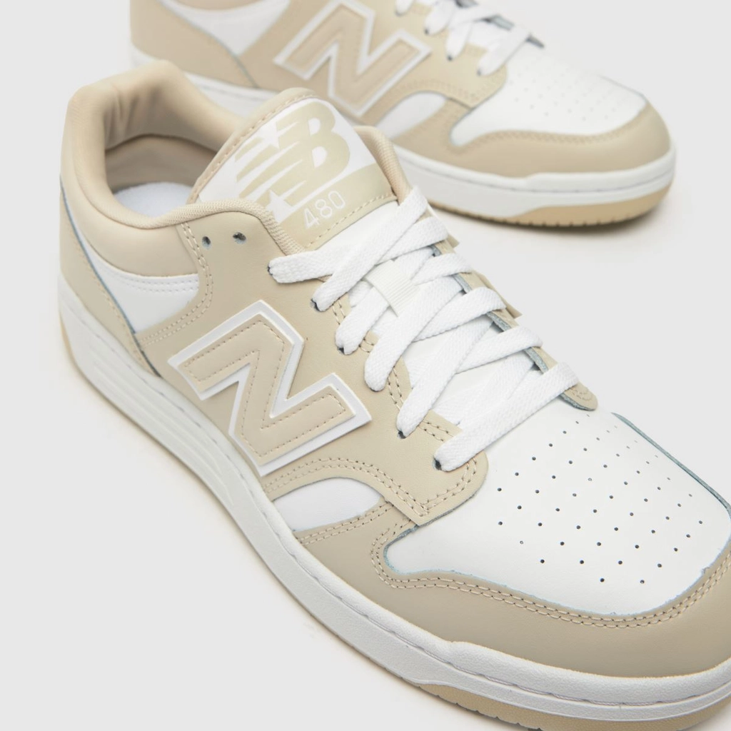 New Balance 480 Trainers in White & Beige